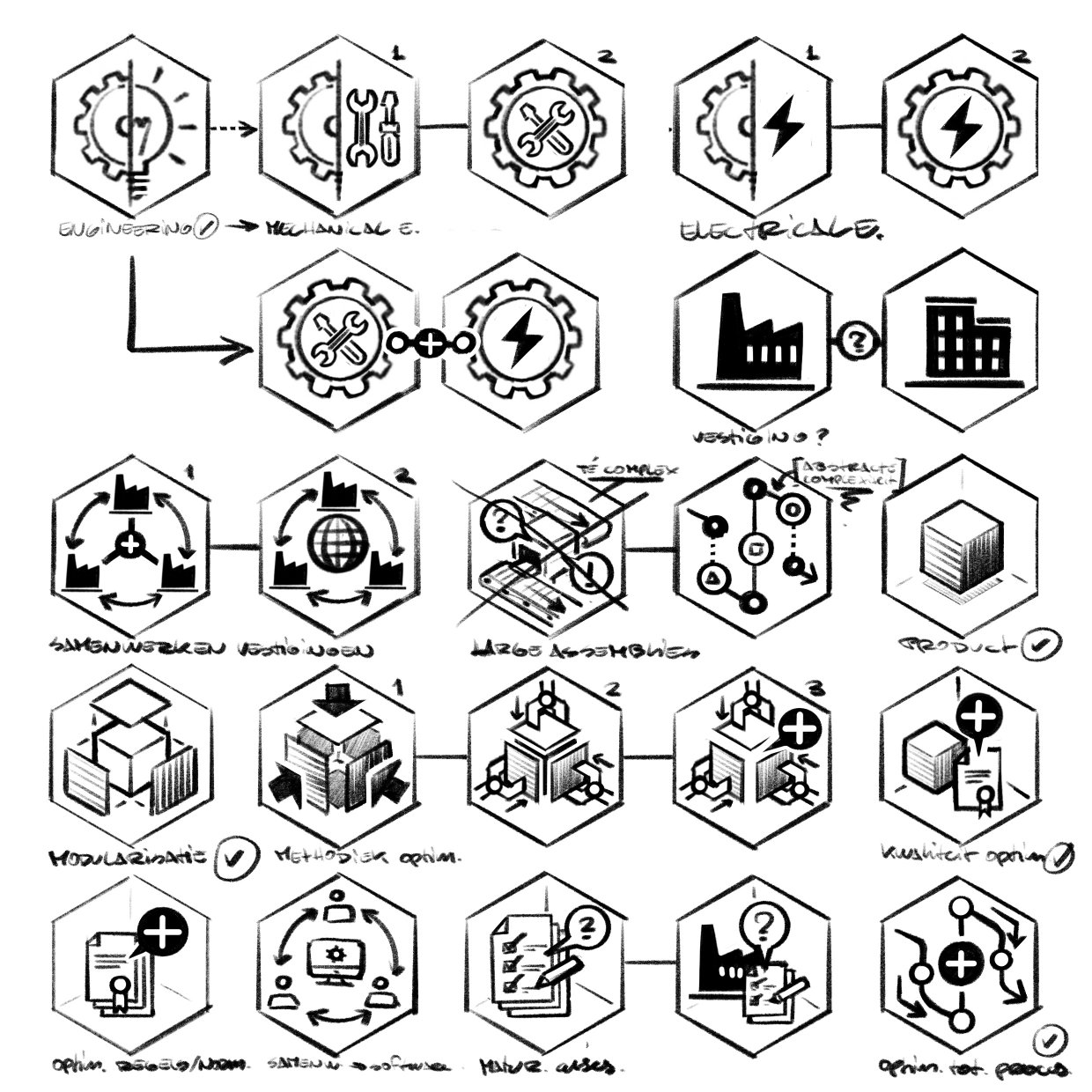 icoon ontwerp maakindustrie bedrijfsproces transformatie optimalisatie Cadmes iconen schets 05
                                                                                                                   