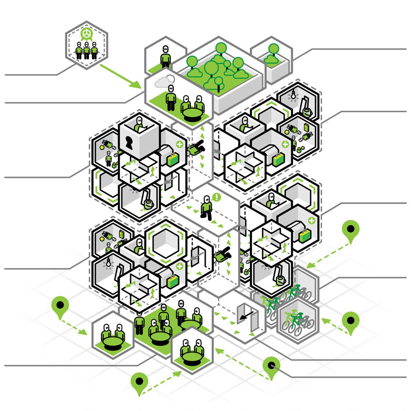 illustratie infographic isometrisch Gezinsappartementen groen