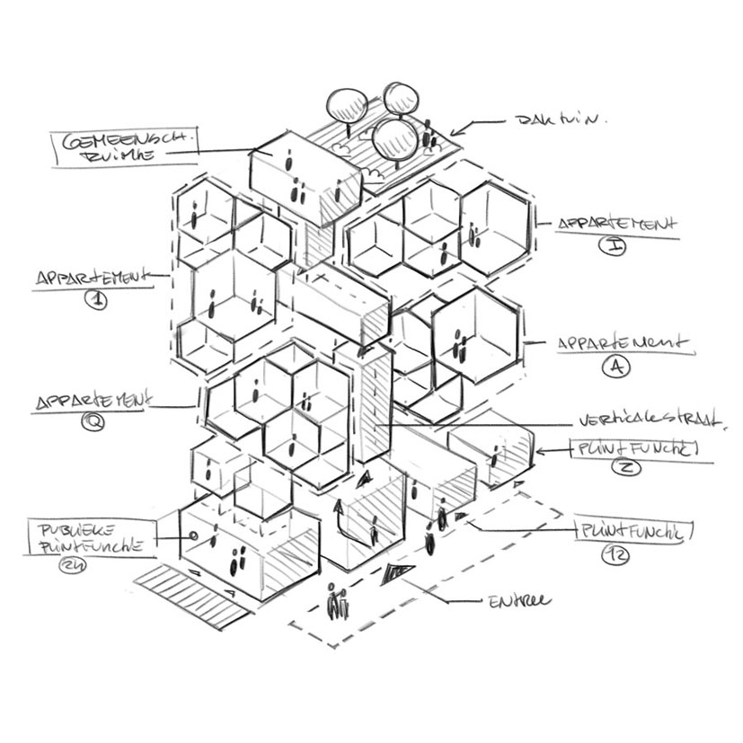 illustratie infographic schets isometrisch Gezinsappartementen