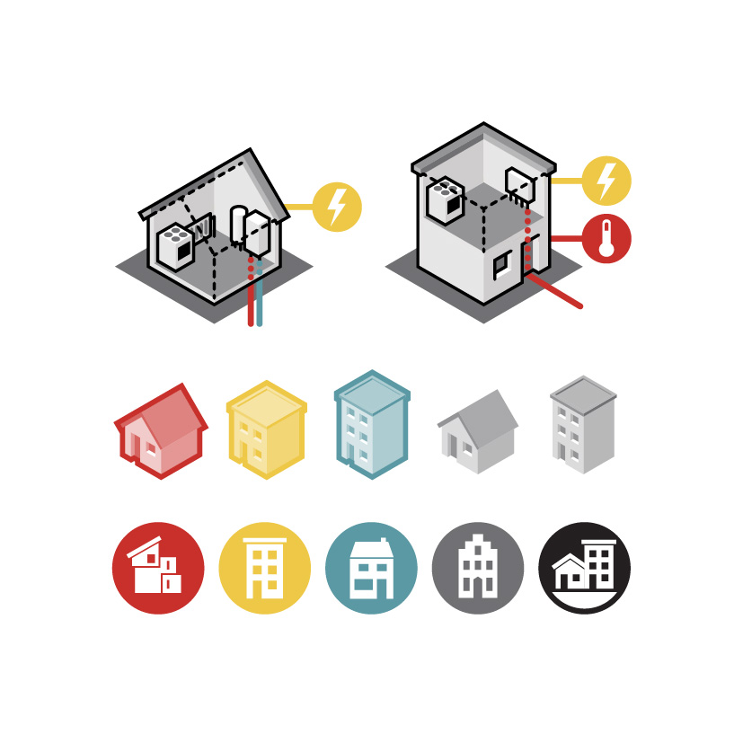 infographic energie transitie woningbouw ZVH isometrische iconen