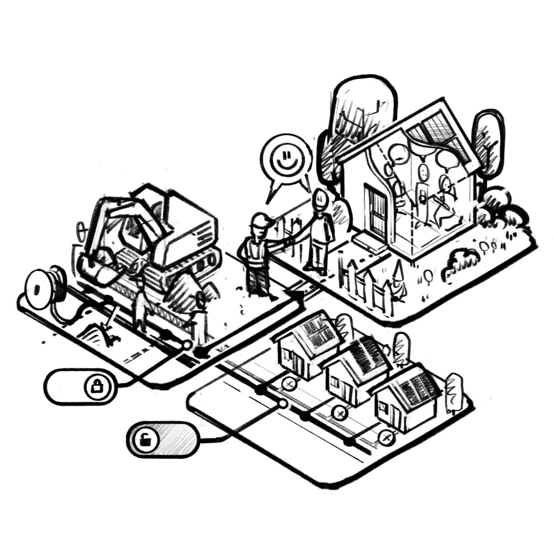 isometrische illustratie KPN Customer Experience internet glasvezel netwerk schets